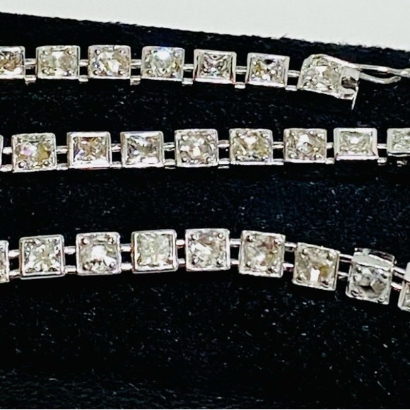 TIFFANY & CO SOLID 18K WHITE GOLD PRINCESS & ROSE CUT DIAMOND BRACELET - Picture 2 of 10